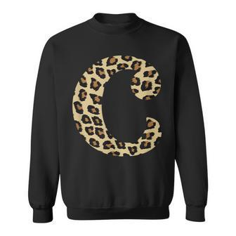 Leopard Cheetah Print Letter C Initial Rustic Monogram Sweatshirt - Monsterry CA