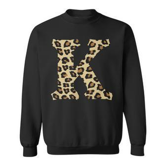 Leopard Cheetah Print Letter K Initial Rustic Monogram Sweatshirt - Monsterry