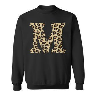 Leopard Cheetah Print Letter M Initial Rustic Monogram Sweatshirt - Monsterry