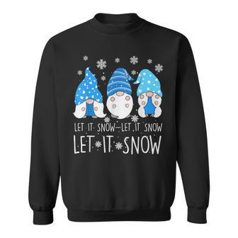 Let It Snow Cute Three Blue Gnome Matching Family Merry Xmas Sweatshirt - Monsterry