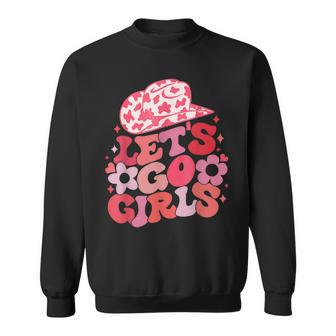 Let's Go Girls Pink Cowgirl Hat Country Valentine Bridesmaid Sweatshirt - Seseable
