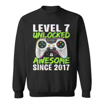 Level 7 Unlocked Awesome Since 2017 7Th Birthday Boys Sweatshirt | Mazezy