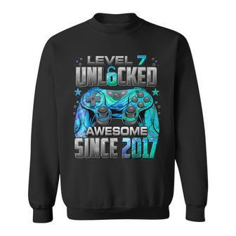 Level 7 Unlocked Awesome Since 2017 7Th Birthday Gaming Sweatshirt | Mazezy AU