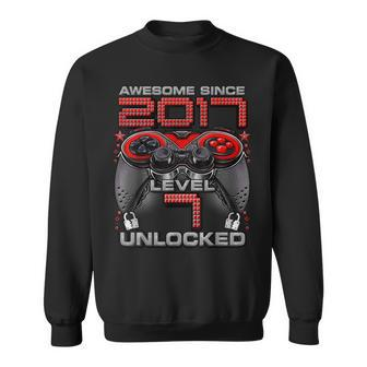 Level 7 Unlocked Awesome Since 2017 Gaming 7Th Birthday Sweatshirt - Thegiftio UK