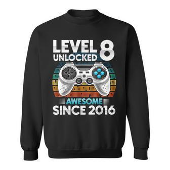 Level 8 Unlocked Awesome Since 2016 8Th Birthday Boys Sweatshirt - Seseable