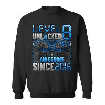 Level 8 Unlocked Awesome Since 2016 8Th Birthday Gaming Sweatshirt - Monsterry UK