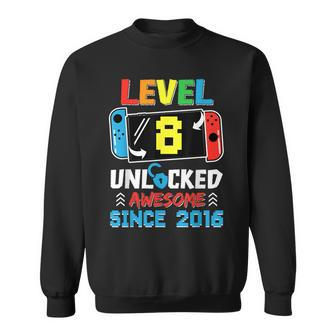 Level 8 Unlocked Awesome Since 2016 Video Game Birthday Sweatshirt - Monsterry