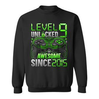 Level 9 Unlocked Awesome Since 2015 9Th Birthday Gaming Sweatshirt - Thegiftio UK