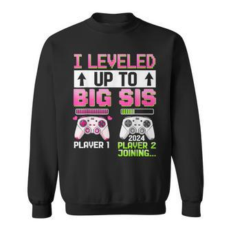 I Leveled Up To Big Sis 2024 Cute Pink Soon To Be Big Sister Sweatshirt - Seseable