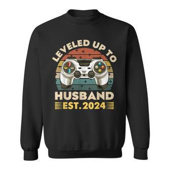 I Leveled Up To Husband Est 2024 Promoted To Hubby Groom Sweatshirt - Seseable