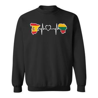Lithuania Spain Heartbeat Lithuanian Spanish Flag Sweatshirt - Monsterry