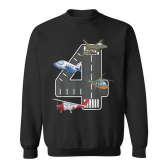 Little Pilot 4Th Birthday Party 4 Four Year Old Airplane Sweatshirt - Seseable
