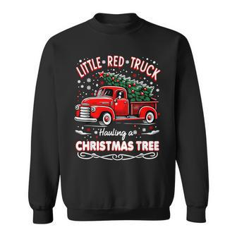 Little Red Truck Hauling A Christmas Tree Sweatshirt | Mazezy