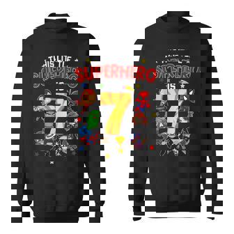 This Little Superhero Is 7 Birthday Superhero 7 Year Old Boy Sweatshirt - Thegiftio