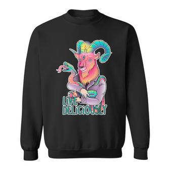 Live Deliciously Devil Goat Horned Snake Paganism Satan Sweatshirt - Monsterry CA