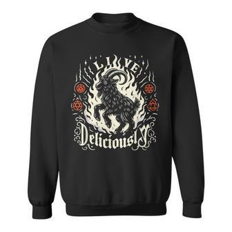 Live Deliciously Occult Goat Witch Horror Sweatshirt - Monsterry CA