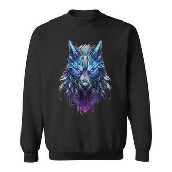 Lone Wolf Howl Futuristic Cyberpunk Wolf Head Sweatshirt - Thegiftio