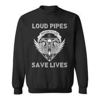 Loud Pipes Save Lives Motorcycle Skull Wing On Back Sweatshirt - Monsterry UK