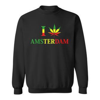 I Love Amsterdam Hemp Leaf Reggae Kiffer Sweatshirt - Seseable