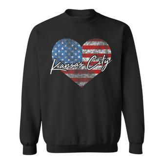 I Love Kansas City American Flag Heart Souvenir Sweatshirt - Monsterry AU