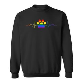 Lovely Lgbt Gay Pride Heartbeat Dog Paw Lesbian Gays Love Sweatshirt - Monsterry