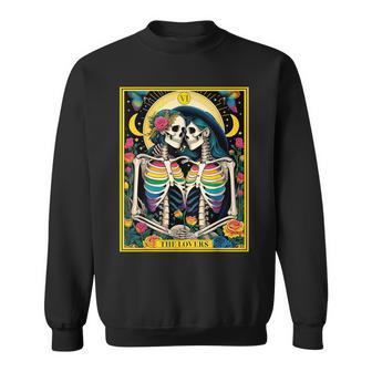 The Lovers Tarot Card Roses Lesbian Goth Kissing Skeletons Sweatshirt - Monsterry UK