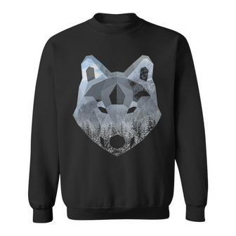 Low Poly Double Exposure Wolf Portrait Sweatshirt | Mazezy