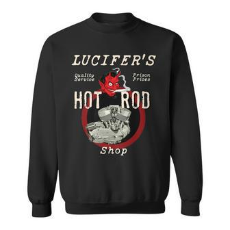 Lucifer's Hot Rod Shop Rockabilly Retro Sporty Ironhead Hot Sweatshirt - Monsterry