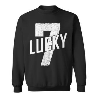 Lucky Seven Distressed In White Lucky Number 7 Sweatshirt - Monsterry CA