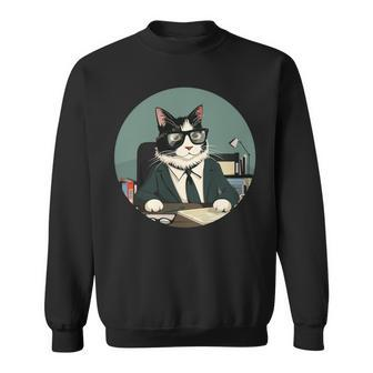 Lustiger Mitarbeiter Des Jahres Mit Dieser Lustigen Katze Mit Brille Sweatshirt - Seseable