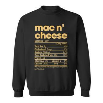 Mac And Cheese Nutrition Thanksgiving Mac N' Cheese Sweatshirt - Monsterry