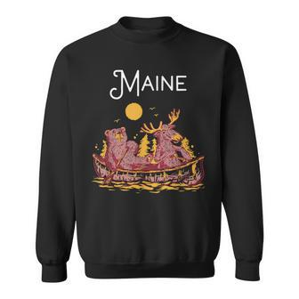 Maine Canoe Moose Elk Bear Lake Canoeing Sweatshirt | Mazezy