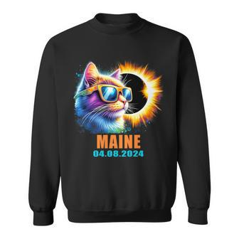 Maine Total Solar Eclipse 2024 Cat Solar Eclipse Glasses Sweatshirt - Monsterry