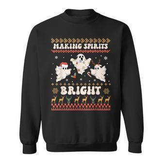 Making Spirits Bight Spooky Boo Ghost Gothic Ugly Christmas Sweatshirt - Seseable
