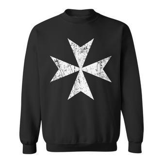 Maltese Cross Distressed White Print Malta Cross Sweatshirt - Monsterry DE