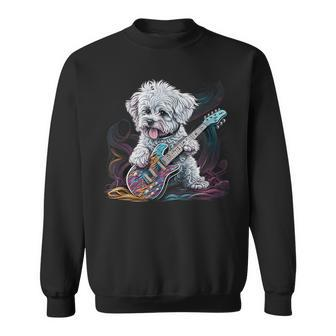 Maltese Dog Playing Electric Guitar Rock Sweatshirt - Thegiftio UK
