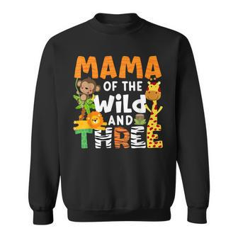 Mama Of The Wild And Three Zoo Theme Birthday Jungle Safari Sweatshirt - Monsterry DE