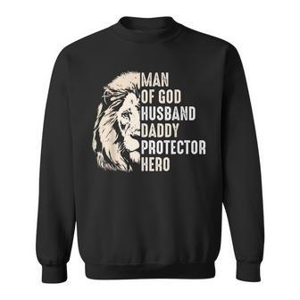 Man Of God Husband Daddy Protector Hero Lion Father's Day Sweatshirt - Thegiftio UK