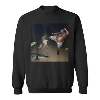 Man Kick Alligator In Swamp Oddly Specific Meme Sweatshirt - Seseable