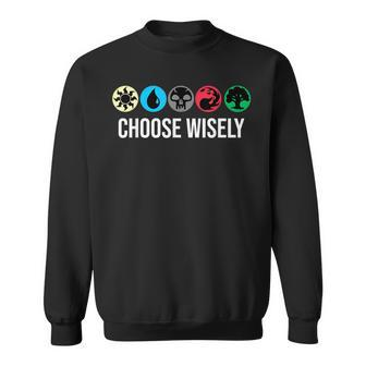 Mana Symbols Gathering Magic Choose Wisely Blue Red Green Sweatshirt - Monsterry