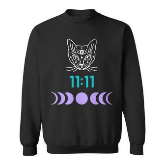 Manifestation Cat And Moon Phase 11 11 Eleven Eleven Purple Sweatshirt - Monsterry CA