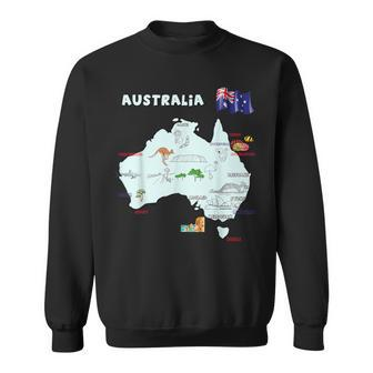 Map Of Australia Major Cities Flag And Landmarks Sweatshirt - Monsterry