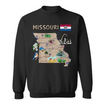 Map Of Missouri Landmarks Major Cities Roads Flag Sweatshirt - Monsterry CA