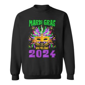 Mardi Gras New Orleans 2024 Jester Mask Matching Group Women Sweatshirt - Seseable