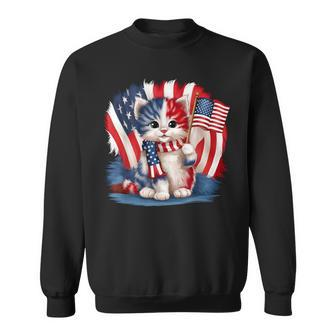 Memorial Day Cat 4Th Of July Patriotic Usa Flag Fun Sweatshirt - Seseable