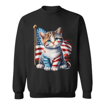 Memorial Day Cat Kitten 4Th Of July Patriotic Usa Flag Sweatshirt - Monsterry