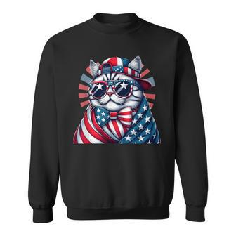 Memorial Day For Fathers Day Cat Sunglasses Flag Usa Sweatshirt - Seseable