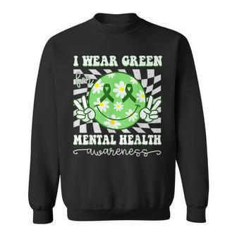 Mental Health Awareness Smile Hippie Checkered Green Ribbon Sweatshirt - Seseable