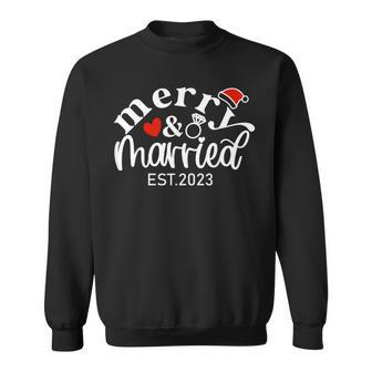 Merry & Married 2023 First Christmas Couple Matching Sweatshirt - Seseable