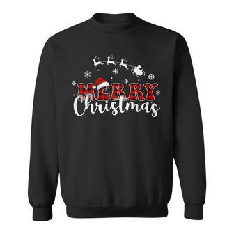 Merry Christmas Buffalo Plaid Red Santa Hat Xmas Pajamas Sweatshirt - Monsterry